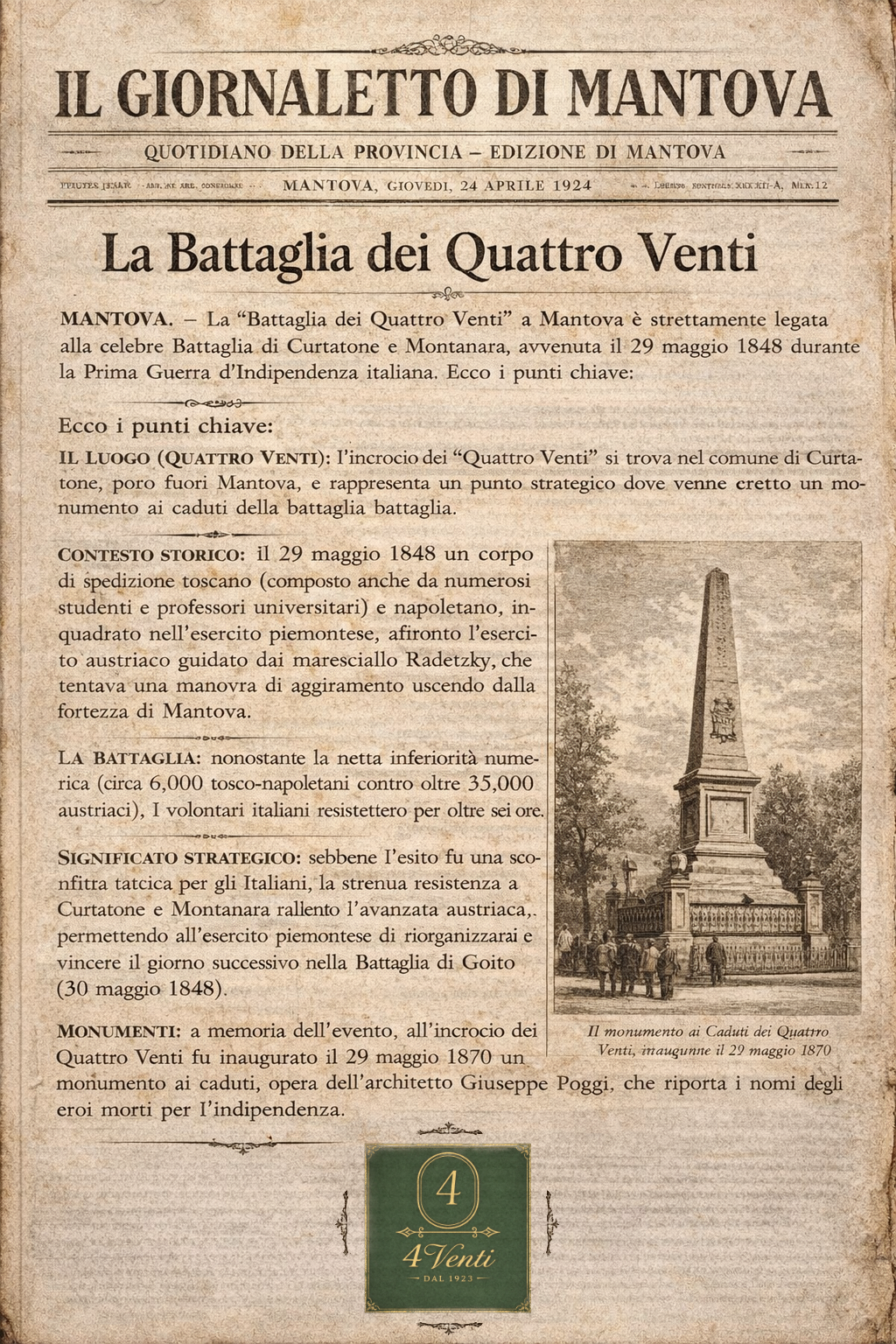 Il Giornaletto di Mantova - La Battaglia dei Quattro Venti